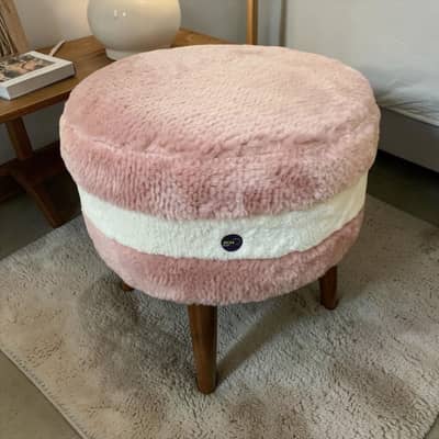 Luxury ottoman stool  solid wood with faux fur heavy weight fabric