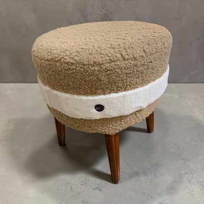 sitting  stool  solid wood with faux fur heavy weight fabric