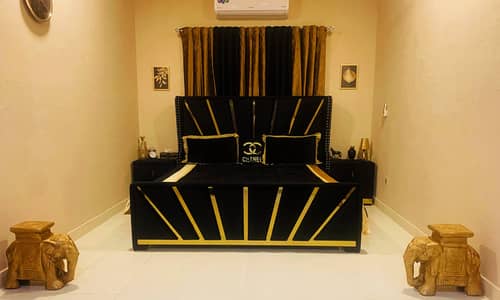 Bed Set | Black Velvet | Golden Brass