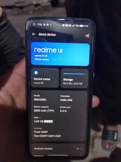 Realme Narzo 50 With Box and Charger