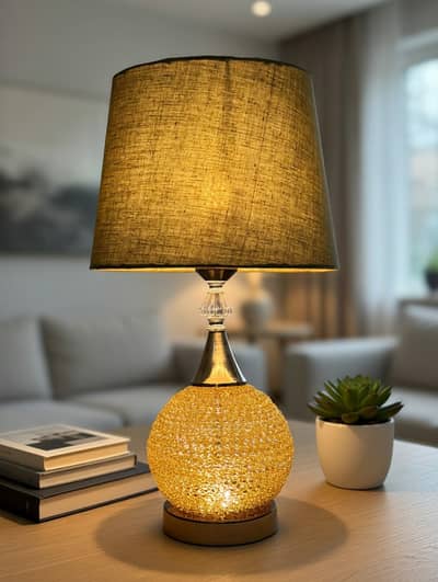 Crystal Table Lamp with Fabric Shade | 22 Inch Luxury Decorative Table