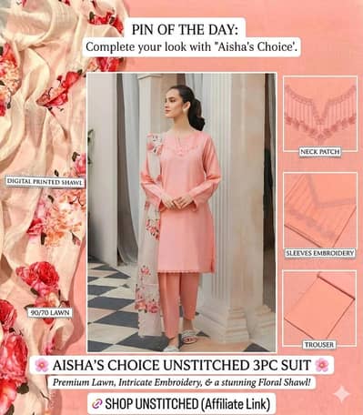 Aisling Premium Lawn Collection: Elegant Peach 3PC Embroidered Suit