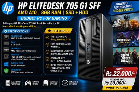 HP EliteDesk 705 G1 SFF | AMD A10 | 8GB RAM | SSD + HDD | Budget PC fo