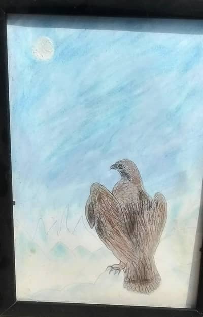 Handmade Eagle Painting with Frame _Original Art  Khanpur