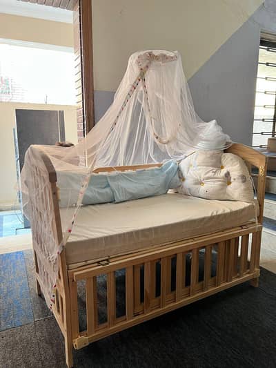  Baby Cot for Sale (Wooden Crib with Mosquito Net)