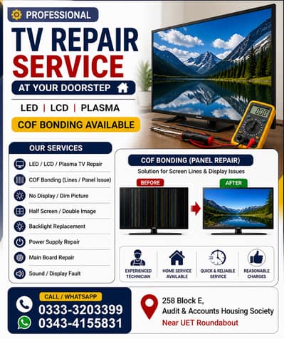 LED LCD TV Repair Service at Home | COF Bonding & Panel Fix