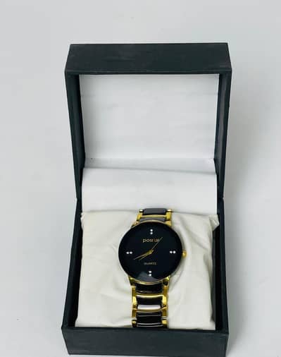 Men's black gold stainless steel analog watch