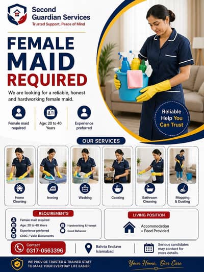 Females Maid Required | Maid Jobs | Female Jobs | Urgent Hiring
