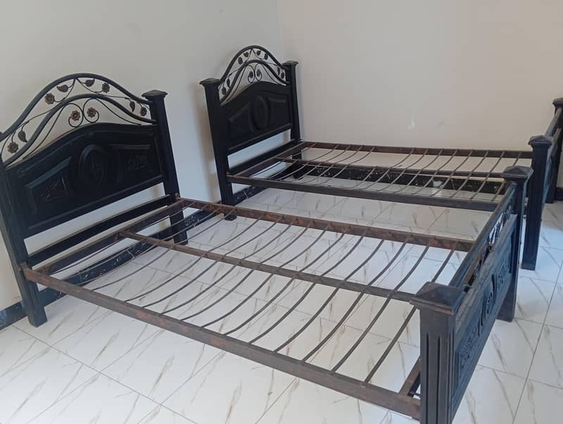 2 single bed wooden plus iron 2