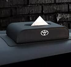 Toyota Monogram Black Leather Car Tissue Box | Premium PU Leather | Universal Fit | Easy Mount