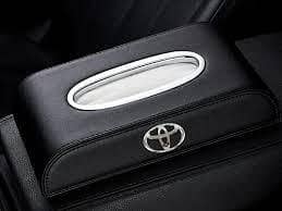 Toyota Monogram Black Leather Car Tissue Box | Premium PU Leather | Universal Fit | Easy Mount