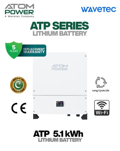 ATOM Power Wall 5.12kWh Lithium-Ion LiFePO4 Battery with Wi-Fi Monito