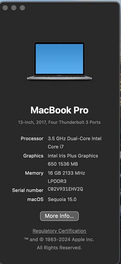 MacBook Pro 2017 32GB RAM 512GB SSD Core i7 Laptop