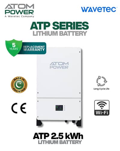 ATOM Power Wall 2.56kWh Lithium-Ion LiFePO4 Battery with Wi-Fi Monito