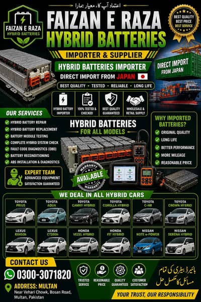 All hybrid batteries and ABS available for all Pakistan delivery