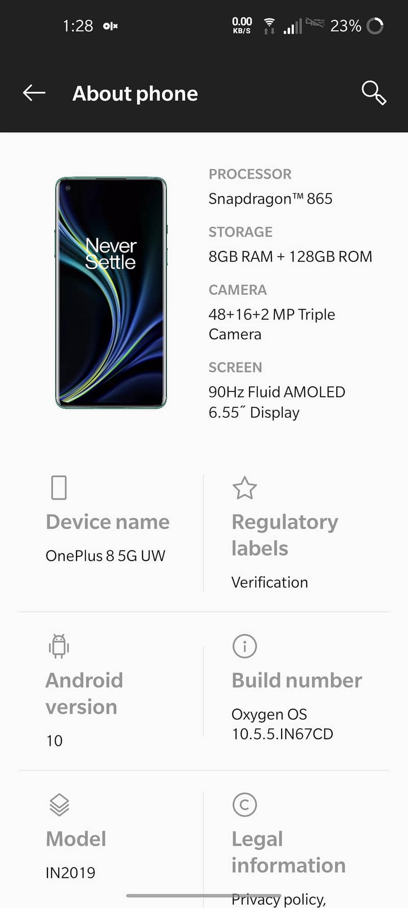 one plus 8 5G uw version 4