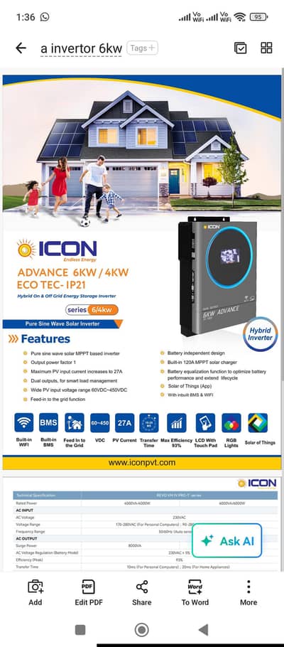 ICON Advanced hybrid inverter 6 & 4 KW