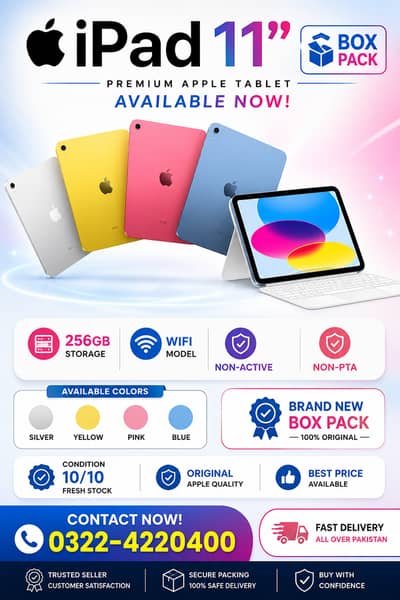 iPad 11″ (Box Pack) – 256GB WiFi, Non-Active, Non-PTA