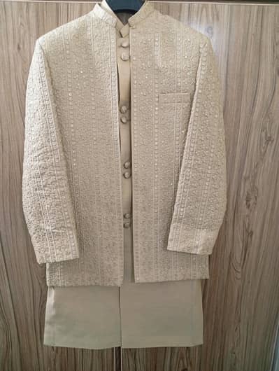 Luxury Cream Embroidered Sherwani for Weddings & Eid
