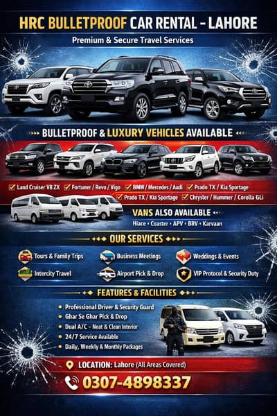 Bulletproof & Luxury Cars for Rent Lahore | V8, Fortuner Available