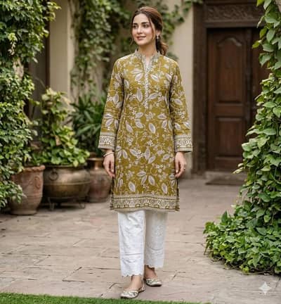 Islamabad COD - Unstitched Mehndi Green Lawn 3PC Suit Rs. 1999