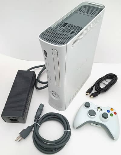 Xbox 360 console  with black colour wire controller. .