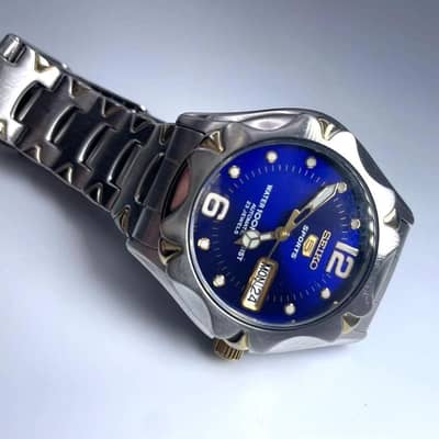 Seiko 5 Automatic Watch Blue Dial Stainless Steel Band Model SNZ458J1