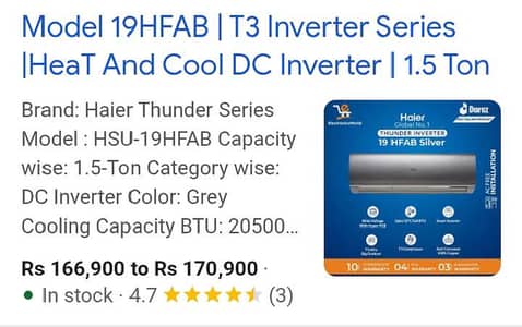 Haier 1.5 ton ac for sale model no 19hfab