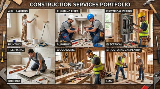 Home and office repair service, construction paint and tiles work