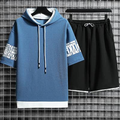 Men Hoodie shorts set  white Black Summer casual sports wear