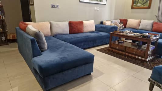 Blue L-Shaped Sofa