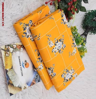 mustard printed cotton two piece suit for women