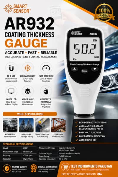 AR932 Coating Thickness Gauge Smart Sensor Paint Thickness Meter