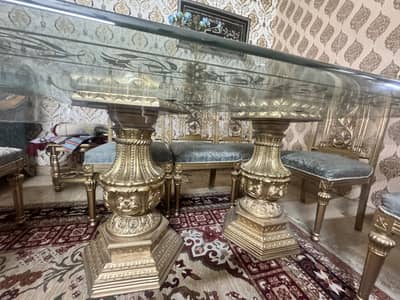 Pure wooden chiniyoti style dining table with 8 dining chairs