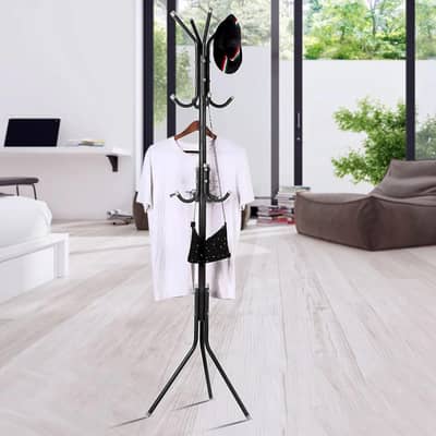 Iron Black Coat & Hat Stand - Stylish Hanger Rack for Clothes Stands
