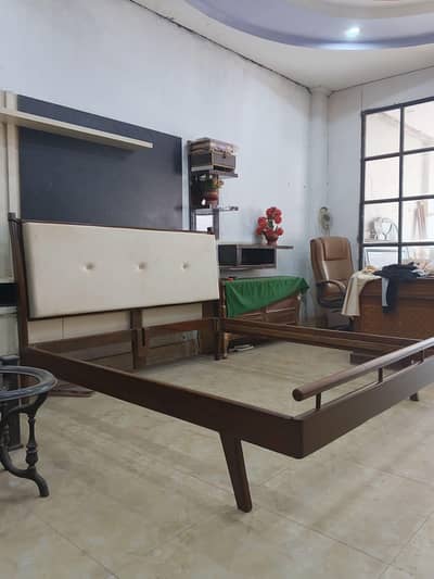 Brand new bed with site table with poshish  back side bed remoable