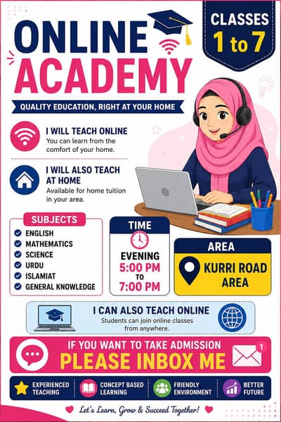 Experienced Tutor Available | Classes 1 to 7 | Online + Home Tuition