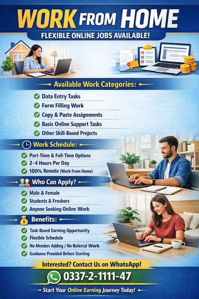 Online Job Opportunity – Work From Home  We are hiring male and femal