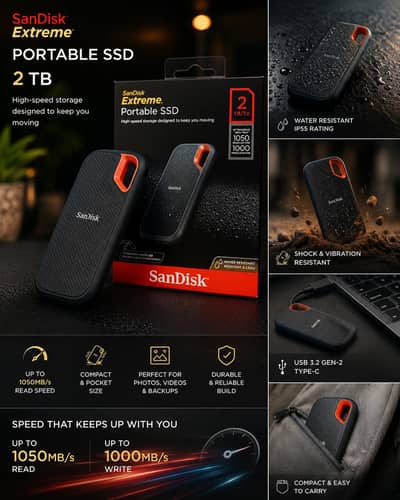 SanDisk Extreme Portable SSD 2TB Original – Used & Brand New Available