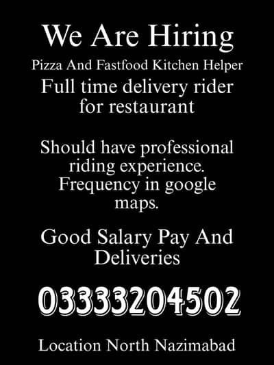 Need Food Delivery Rider