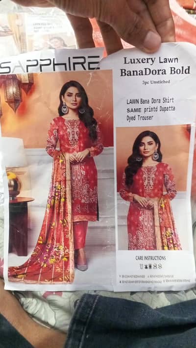 3 piece Unstiched Lawn Banna Dora Shirt same Dupatta Dyed Trouser