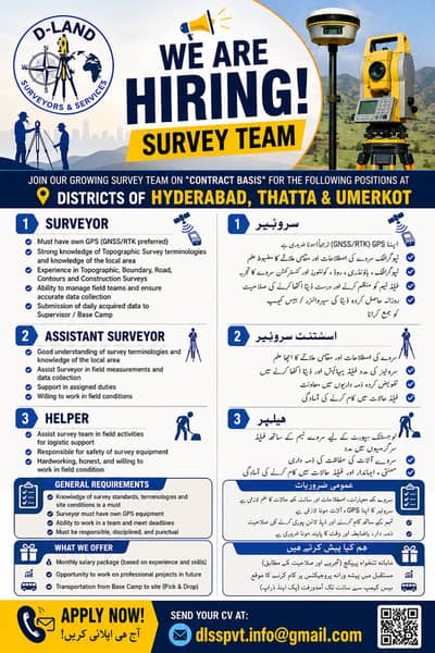 Required Surveyor, Assitant Surveyor & Helper for Survey Project