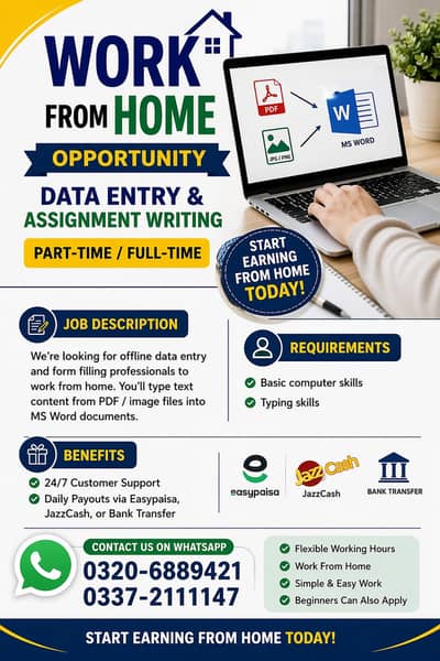 Assignment Job / Typing job / Data Entry Job / Job for male and female