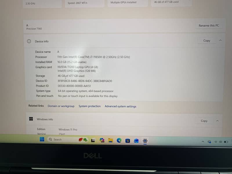 DEL PRECESSION Intel i7 Processor 7