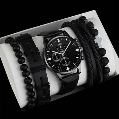 mens black cross body watch with bracelets sets for