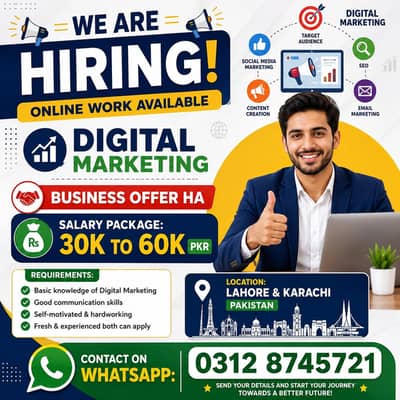online work available -Digital marketing jobs-30k to 60k -Lahore