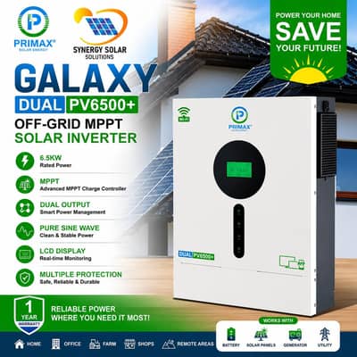 Primax Galaxy Dual PV6500+ 6.5KW Solar Inverter (Hybrid MPPT)