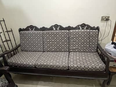 Solid Wood 7 Seater Sofa original Wood with Corner Wood Decor Stand