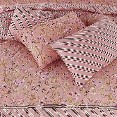 : Pink Floral Cotton Bedsheet Set for Double Bed