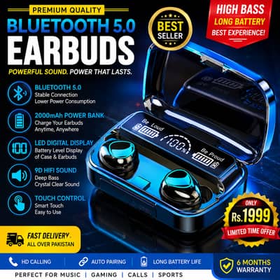 Bluetooth 5.0 Earbuds – 2000mAh Power Bank | LED Display | Deep Bass